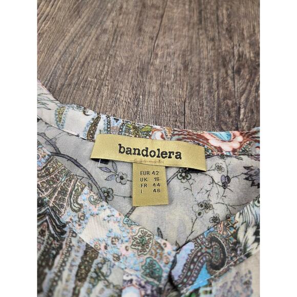 Bandolera NEW Sheer Blue Print Top Blouse Button Front Long Sleeve Medium - Picture 5 of 8